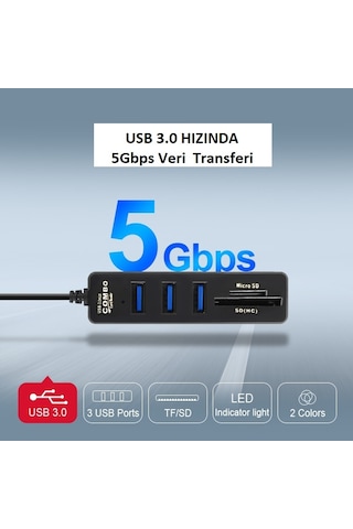 TriLine Combo 3 Port USB3.0 Hub Tf Sd Kart Okuyucu