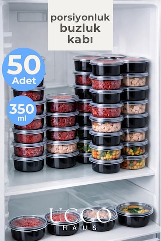 50'li 350 Ml Kıyma Et Sos Kemik Suyu Sebze Saklama Kabı Sızdırmaz Mikrodalga Buzluk Düzenleyici Siyah