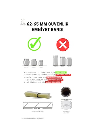 Standart Kavanoz Güvenlik Emniyet Bandı 100 Adet 62-65 MM Ağız Çapına Uygun 107 x 30 MM Baskılı