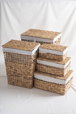 Soléa Hasır 5 Li Kapaklı Sepet Seti Krem