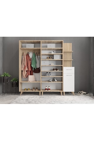 Begonya Portmanto Vestiyer Meşe Beyaz -225 cm