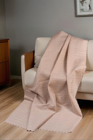 Çizgili Süngerli Kadife Kumaş Kaymaz Çekyat Koltuk Örtüsü 170x210 Vizon Vizon