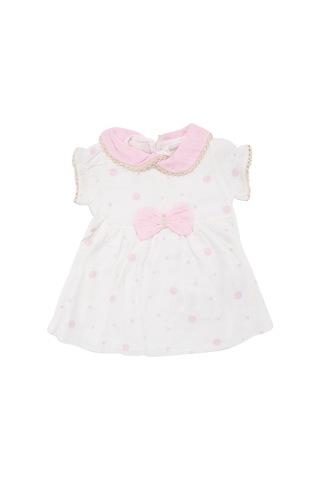 Bebegen Kız Bebek Ekru Pembe Fistolu Bebe Yaka Puanlı Elbise