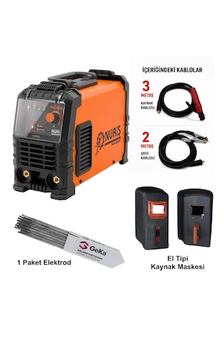 Nuriş Ma200e İnverter Kaynak Makinesi + El Kaynak Maskesi + 100lü 2,5x350mm Rutil Elektrod