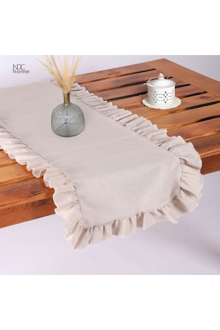 Dnc Home Tekstil Ndchome Fırfırlı Bej Keten Runner Masa Örtüsü Bej