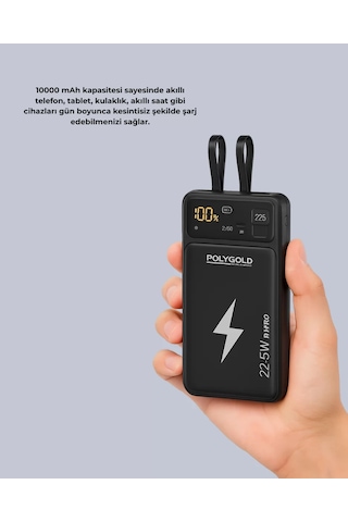 Powerbank Hızlı Şarj 10000 Mah Dahili Kablo Yeni Nesil Belirtilmemiş