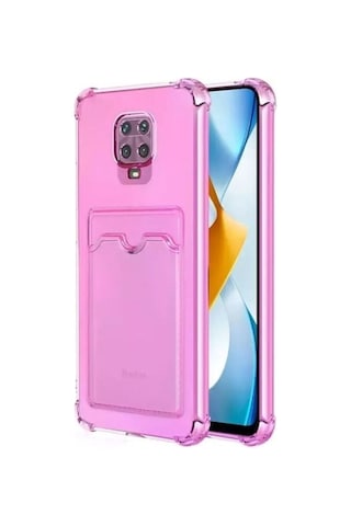 Xiaomi Redmi Note 9s Kılıf Kartlıklı Darbe Korumalı Silikon Pembe
