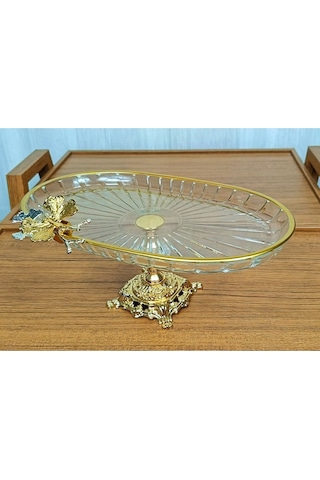 Alfafe Home Lüx Hediyelik Metal Ayaklı Gold Oval Kelebekli Sunumluk Kurabiyelik - Yeni Serisi Beyaz