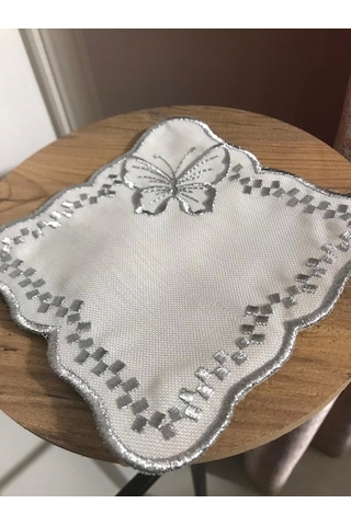 Nivemeshome Kelebek Gümüş Kare 6 Adet Keten Kokteyl Peçetesi Kahve Yanı Sunumluk Gümüş