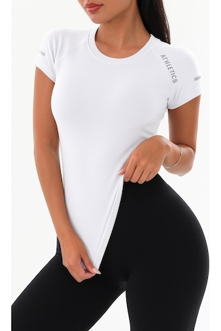 Ghassy Co. Kadın Nefes Alabilir Yüksek Esnek Kısa Kollu, Yoga Fitness Ve Koşu İçin Motivasyonel Tasarım Tişört Beyaz