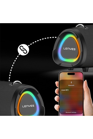 Lenyes S872 Rgb Işıklı Taşınabilir Çift Mikrofonlu Tws Bluetooth Speaker Hoparlör V5.3 Siyah