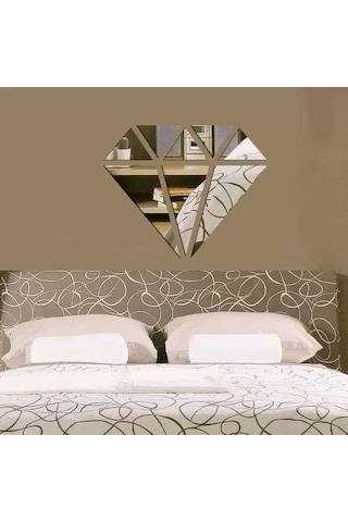 Mey İthalat 40x40 Cm Elmas Formlu Kırılmaz Pleksi Ayna - Geometrik Duvar Dekoru Sarı