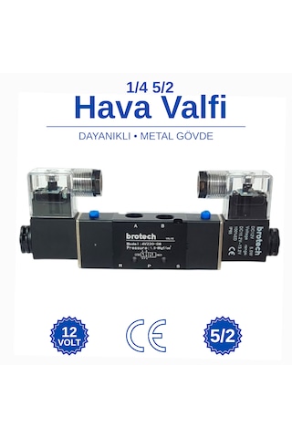Brotech 1/4 - 5/2 Çift Bobin Selenoid Valf Araç Air Valfi Tır Branda Valfi Pnömatik Valf 12/24/220 Volt