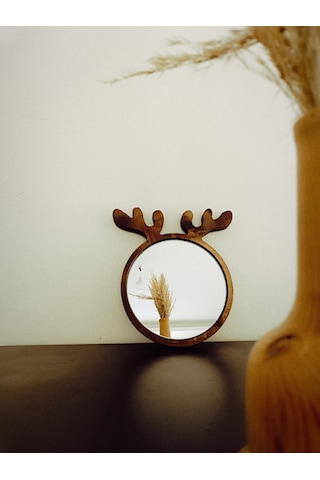 Geyik Desenli Ahşap Ayna / Ahşap
