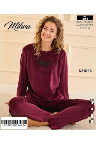 Mihra Kadın Kışlık Bisiklet Yaka Kadife Pijama Takımı 13166m - 1 Adet Mürdüm