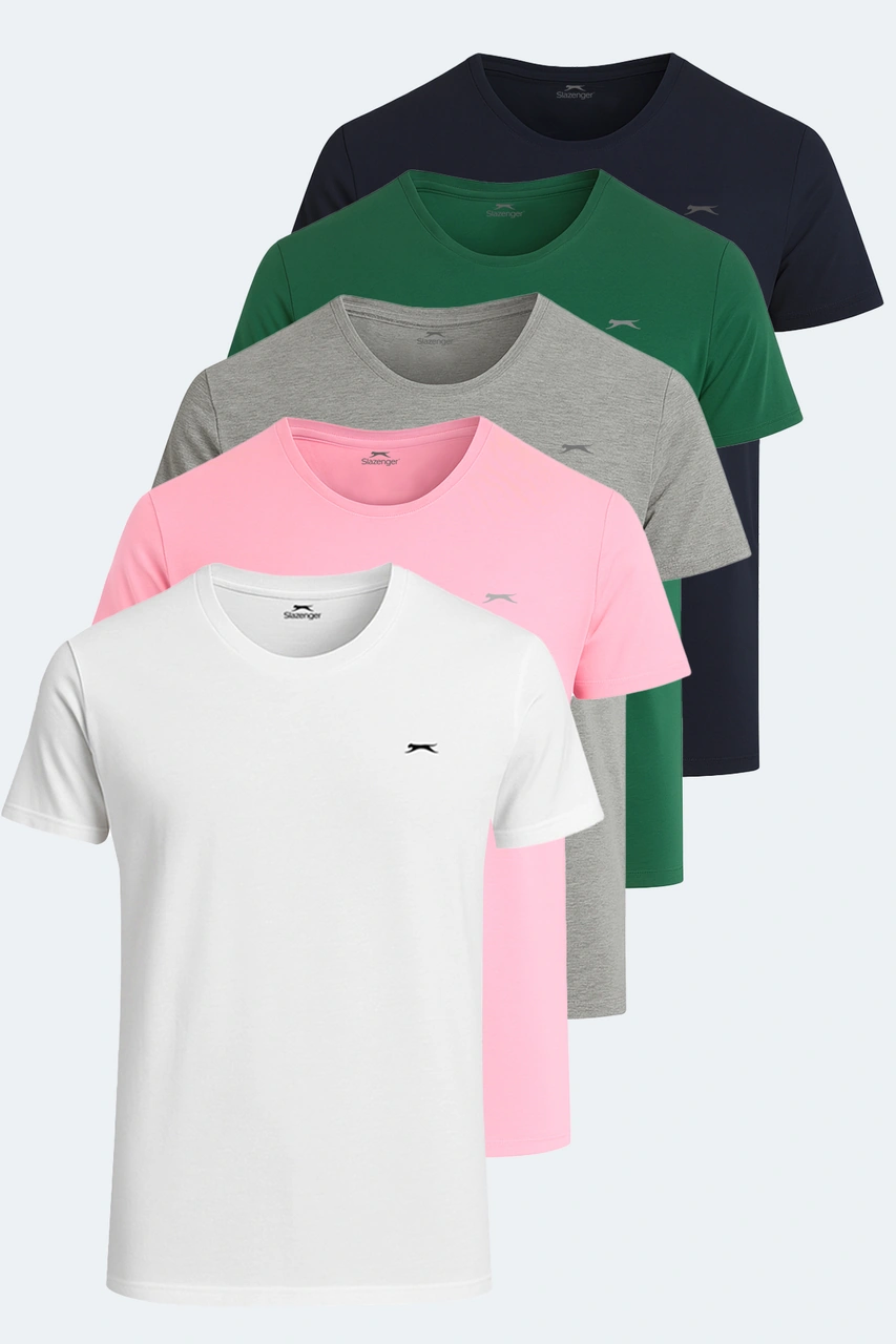 Slazenger Sander Ktn 5 Li Set Erkek Beyaz - Gri - Lacivert - Koyu Yeşil - Açık Pembe Tişört Beyaz - Gri - Lacivert - Koyu