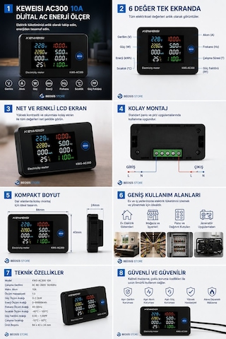 Kws-ac300 10a Dijital Ac Enerji Analizörü Renkli Lcd, Voltmetre