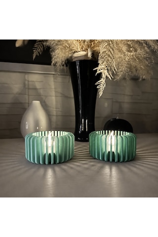 Northcity 3d Baskı Modern Çizgili Mumluk - Tealight Mumluk 1 Adet -mint