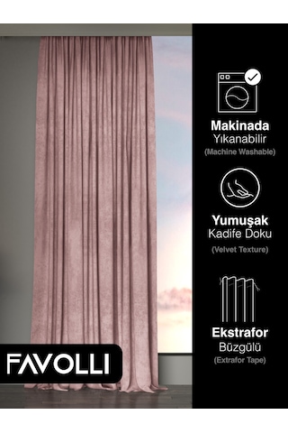Br Favolli Kadife Dokulu Açık Pembe Ada Fon Perde Ekstrafor Büzgülü Dream Series Açık Pembe