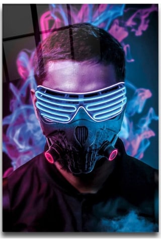 Neon Maskeli Adam Cam Tablo