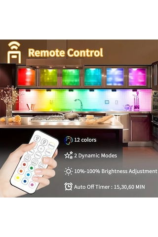 Motion003 3 Adet Şarj Edilebilir Manyetik Rgb Led Dolap Işıkları 3lü Paket Rgb Uzaktan Kum Ahşap