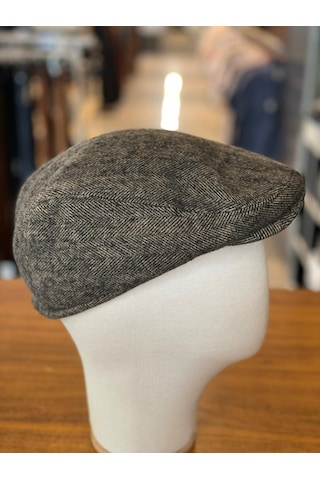 Hamze İngiliz London Model Balıksırtı Desen Kaşe Kumaş Kasket Şapka Kahverengi