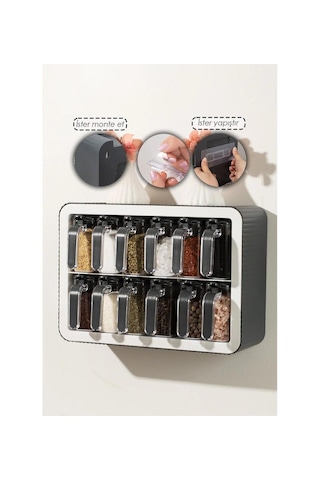 12 Li Duvara Yapıştırmalı Kaşıklı Baharatlık Set ŞEffaf