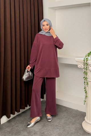 Mihran Butik Kalina Model İthal Pike Kumaş Cep Detaylı Kadın Takım Bordo