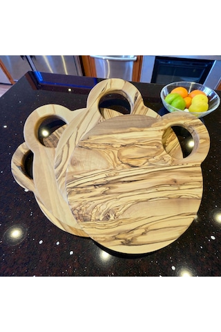 F&s Woodart Zeytin Ağacı Kesme Tahtası, Doğal Ahşap, 27 Cm Çap, El Yapımı, Gıda Sertifikalı, Peynir, Şarküteri Sunum Tahtası Bej