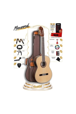 Maxword X45-EQ Ekolayzerli Profesyonel Elektro Klasik Gitar Seti Natural El Yapımı