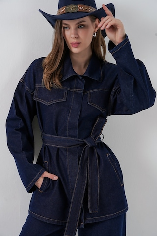 Kadın Ceket Pantolon Kot İkili Takım 30059 - Lacivert Lacivert