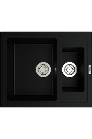Polex Cristalüx Granit Evye P-04 Siyah 1.5 Gözlü Tezgah Altı Ve Tezgah Üstü Kare Mutfak Evyesi 59.5x49 CM