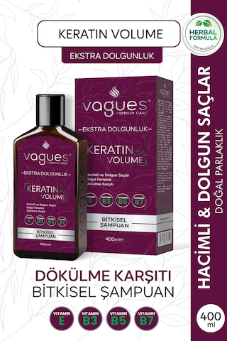 Keratin Volume Ekstra Dolgun Hacimli Saçlar, Dökülme Karşıtı Hızlı Uzama Etkili Bitkisel Şampuan Tüm Saç Tipleri
