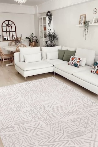 Kilimista Milano Ml201 Krem Leke Tutmaz Antialerjik Yıkanılabilir Dokuma Dekoratif Halı Kilim