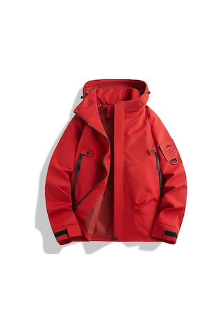 Erkek Ve Kadın Dağ Ceketleri, Rüzgar Geçirmez Ve Su Geçirmez, Açık Hava Sporları İçin İnce Kapüşonlu Suzaku Kırmızısı