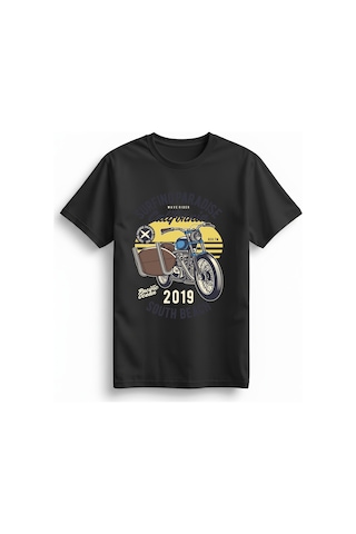 Paybuy Kadın Retro Motosiklet Baskılı Kısa Kollu Tişört Surfing Paradise