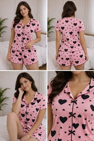 Kadın 01658 Kaşkorse Şortlu Pijama Takımı Pembe