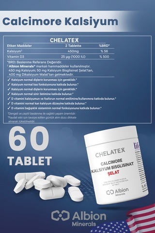 Chelatex Calcimore Kalsiyum Bisglisinat 60 Bitkisel Tablet