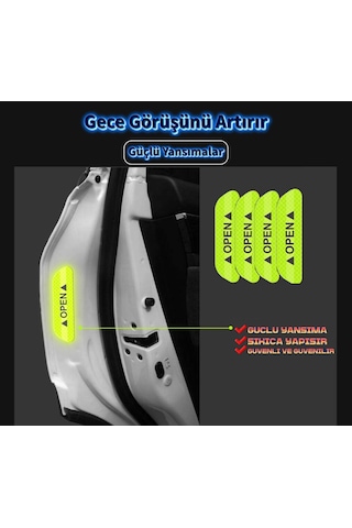 4 Adet Reflektörlü Araç Kapı Açma Uyarıcı Etiket Seti Fosforlu Kapı Kenar Koruyucu Uyarı Sticker