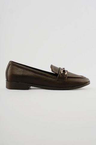 Kadın Loafer Gold Tokalı Günlük Ayakkabı Elio Kahverengi Kahverengi