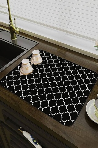 Siyah Fas Desen Microfiber Bulaşık Kurutma Matı Mm002n11