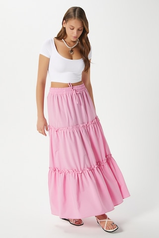 Kadın Elanora Pembe Astarlı Katlı Poplin Etek Pembe