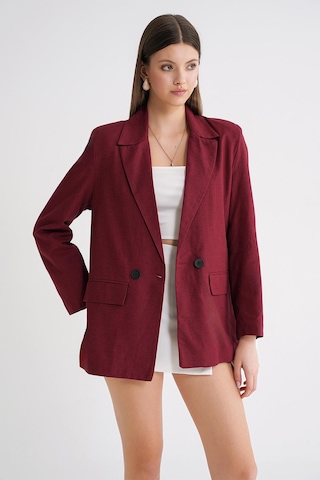 Mixray 4685 Kadın Kruvaze Keten Ceket Bordo