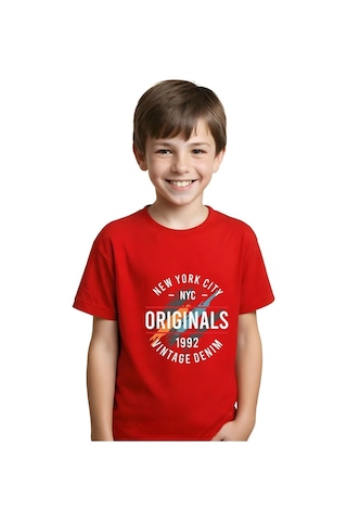 Fyk Kids Unisex Çocuk Düz Kısa Kollu T-shirt Kırmızı