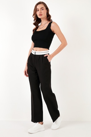 Lela Yüksek Bel Regular Fit Geniş Paça Bayan Pantolon 611Pl061 Siyah