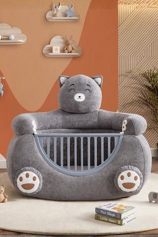 Beşik, Kedi Peluş Kumaşlı Hayvan Figürlü Beşik Renkli