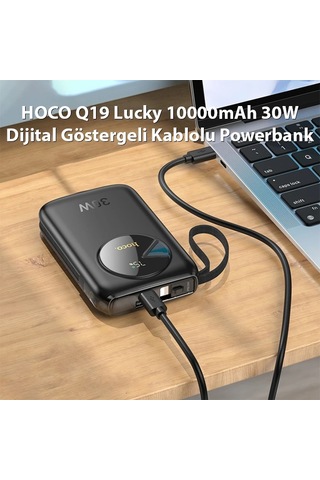 Hoco Q19 Lucky 10000mah 30w Dijital Göstergeli Type-c Ve İphone Kablolu Powerbank Mor Mh-hs4460179389