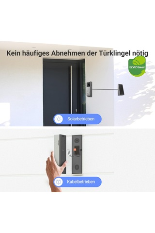 Ezvız Wlan Kameralı Görüntülü Kapı Zili, 3mp + 2mp Çift Kamera, Kişi/paket Algılama, Renkli Gece Görüşü, 2 Yönlü Ses, 32gb Dahili Hafıza, Güneş Pilli Kapı Zili %100 Kablosuz, Ep3x Pro + Chime