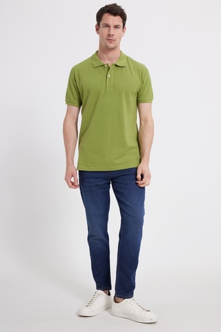 Tudors Erkek Slim Fit Dar Kesim %100 Pamuk Yeşil Polo Yaka Tişört-46201 Yeşil