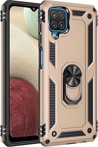 Samsung Uyumlu Galaxy M12 Kılıf Sert Silikon Yüzüklü Stand Özellikli Kapak